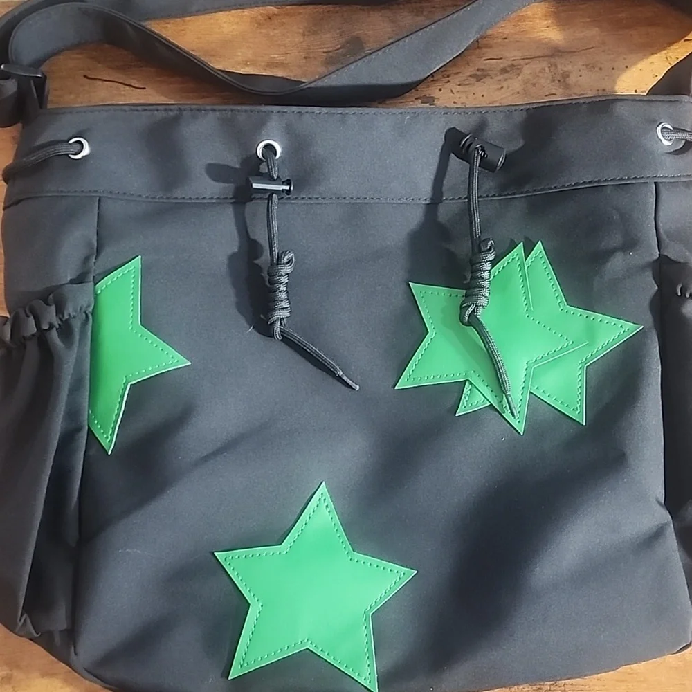 Stylish Black and Green Women's Bag With Stars Decor. New Spring/ Summer Plain